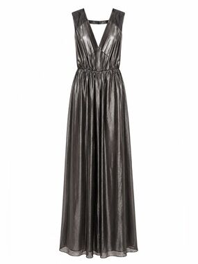 BCBGeneration Metallic Gunmetal V-Neck Maxi Dress